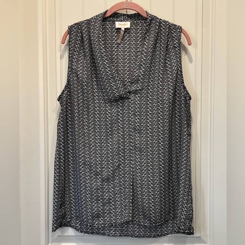 Laundry By Shelli Segal Black and White Patterned Blouse SZ Large